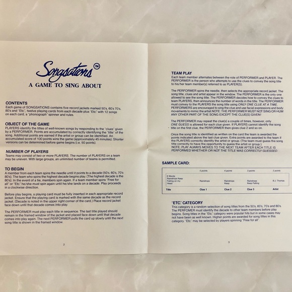 RARE Vintage 1988 Songsations Board Game Chieftain Products Mitkey 100% COMPLETE - Picture 8 of 12